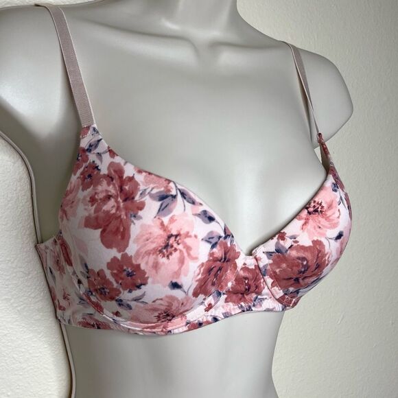 Laura Ashley Pink Floral Bra Adjustable Strap Smooth Cup Underwire Women 34C - Picture 2 of 14